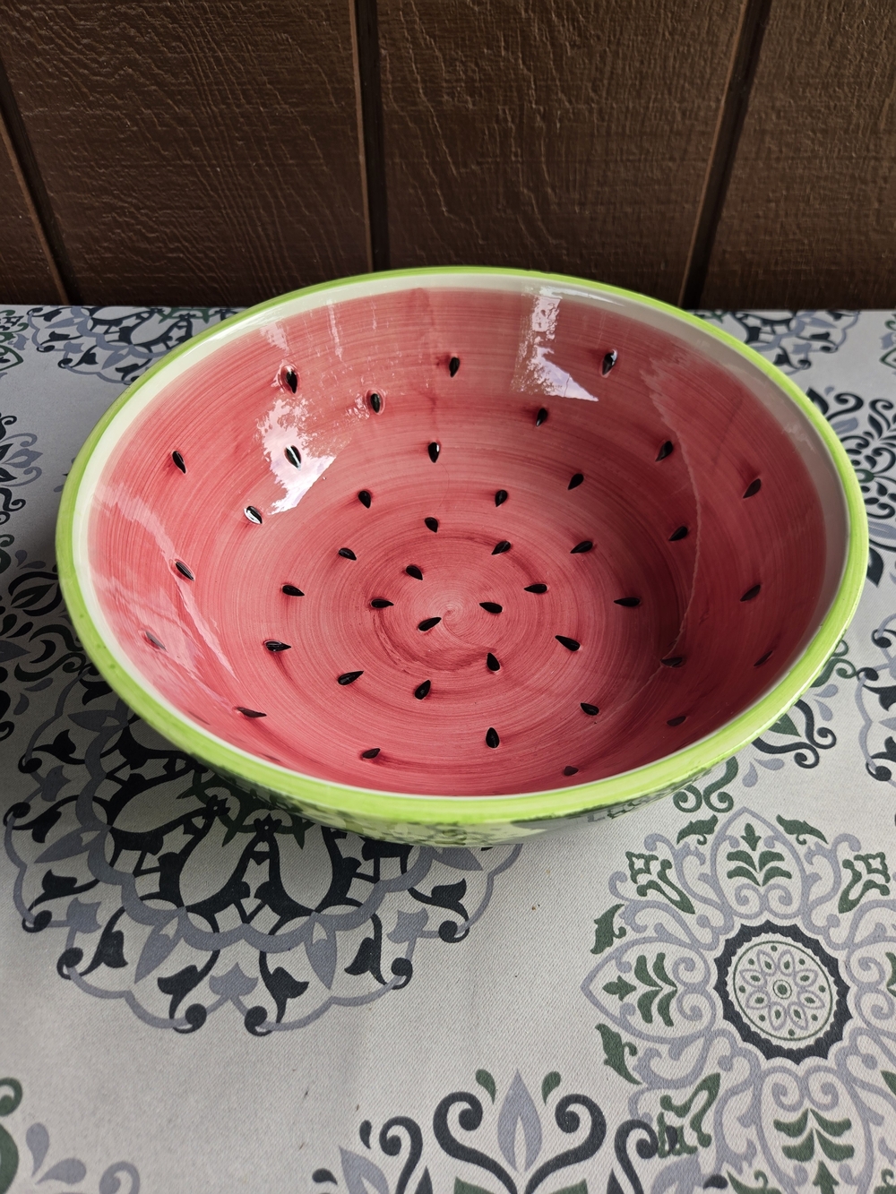 Watermelon Ceramic Serving Bowl With Embosses Seeds On The Inside